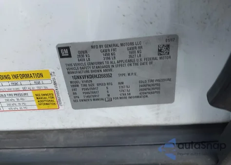 2017 Chevrolet Traverse Ls z USA, uszkodzony, nr VIN 1GNKVFKD6HJ268352